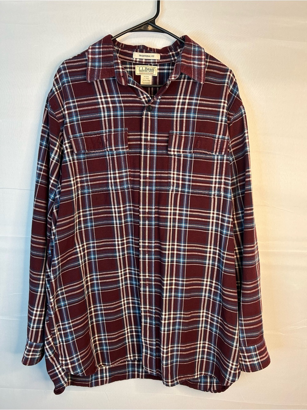 L.L. Bean Men’s Large Tall Long Sleeve Button Up Flannel Plaid 120